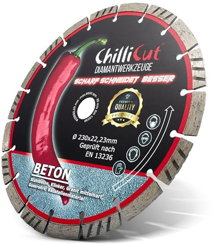 Chillicut® Profi Diamantscheibe Ø 230 mm für Stein, Beton, Naturstein, uvm. Diamant-Trennscheibe mit 12mm Segment für Trocken- und Nassschneider