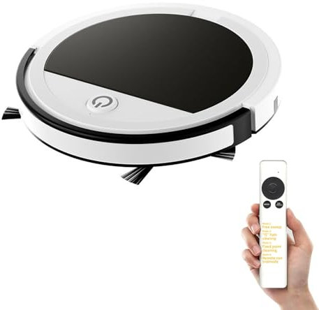 Robot Aspirateur Avec Balayage, 3-en-1 Aspirateur Robot Commande À Distance Super Slim Balayeur Robot Avec Puissance D'aspiration De 1800 Pa Pour Poils D'animaux Tapis Et Sols Durs,White-1 PACK