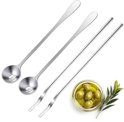 SANTUO 4 Pcs Pickle Kit - 7.3 Inch Olive Spoon & Pickle Fork - Stainless Steel Olive Spoon and Pickle Fork for Olive, Cucumber and Arugula Jars