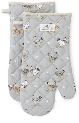 Cooksmart Hen House Lane Set of 2 Gauntlets | British Designed Farmhouse Kitchen Oven Gloves | 100% Cotton with Heat-Resistant Padding | Stylish & Protective Cooking Mitts | Machine Washable