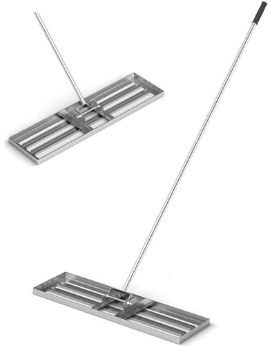 GiantexUK Lawn Leveling Rake 30”/36”/42”/46” x 10”, Powder Coated Steel Lawn Leveller with 77” Long Handle, Soil Leveling Tool for Garden Grass Golf Field Ground (36 x 10, Silver)