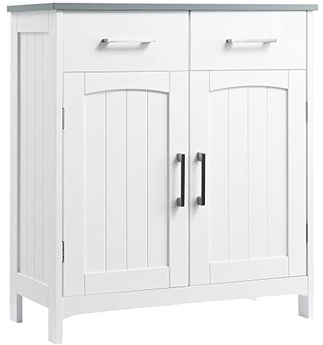 kleankin Meuble de Salle de Bain, Meuble de Rangement avec 2 tiroirs, Placard avec Portes, étagère réglable, Armoire de Salle de Bain, Cuisine, Salon, 68 x 33 x 76 cm, Blanc
