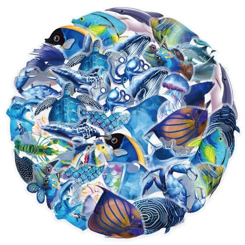 50 Pcs Ocean Animal Stickers for Kids Teens Adults Boys Girls Gift,Cartoon Sea Life Stickers Pack for Laptop,Skateboard,Luggage,Car,Bike,Cup,Computer,Water Bottle Decor,Vinyl Waterproof Decals
