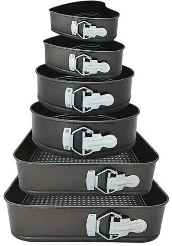 Cake Tins for Baking, 6pcs Nonstick Bakeware Set Baking Tray Set Heart Round Square Leakproof Springform Cake Tin with Removable Bottom Cheesecake Pan Carbon steel Springform Cake Tin, Black