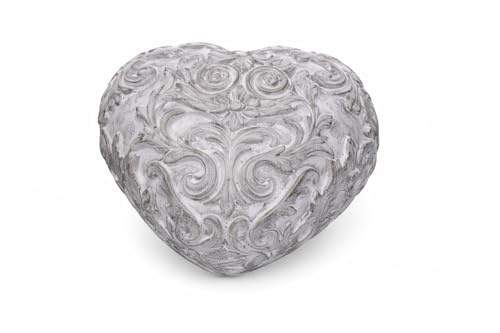 Logbuch-Verlag Deko-Herz mit Blumenornament – grau-weiß gewischt – Herz aus Beton 11,5 cm Ø – Trauer- & Gedenkdeko zum Hinstellen – Grabherz, Steinherz