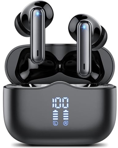 Bluetooth Kopfhörer, 2026 Kopfhörer Kabellos Bluetooth 5.4 mit 4 ENC Noise Cancelling Mics, Tiefer Bass 40Std Spielzeit In Ear Kopfhörer, IP7 Wasserdicht Sport Ohrhörer für Büro/Sport/Studium Schwarz