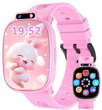 kaacly Montre Connectée Enfants, Smartwatch Enfant pour Garçons Filles | 1,9 Pouces, 18 Jeux, Suivi du Sommeil, Podomètre, Appareil Photo, Lampe Torche, sans App ni Carte SIM