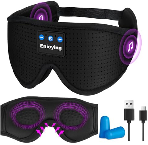 flintronic Antifaz para Dormir Auriculares Bluetooth, Antifaz para Dormir 3D, Mascara para Dormir Sin Luz para Oficina, Viajar, Meditación(Negro)