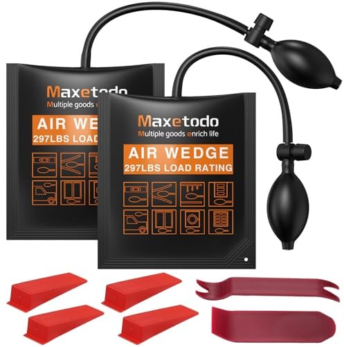 Maxetodo 2PCS Air Wedge Pump Bags,440lb Inflatable Shim for Door Furniture | 6cm Lift Height,Reinforced Nylon,Hand Pump & Quick Release,for Door,Window,Cabinet,Furniture & Appliance Levelling