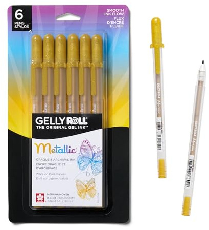 SAKURA Gelly Roll Metallic Gel Pens, 6 Piece Gold, 6 Pack