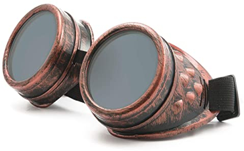 WELDING CYBER GOGGLES Schutzbrille Schweißen Goth cosplay STEAMPUNK COSPLAY GOTH ANTIQUE VICTORIAN WITH SPIKES Includes FREE set Lense Shades UV400 Protection Morefaz(TM) (Copper)