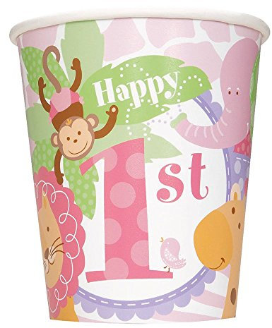 Unique Party 255,1 Gram Rose Safari 1er Anniversaire Papier Tasses, Lot de 8