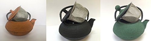 Tetera de hierro colado con filtro - capacidad,55 litros – PACK AHORRO 3 teteras – color naranja, verde y negro – para vitrocerámica, inducción y gas – tres teteras de metal tamaño mediano para infusión y té