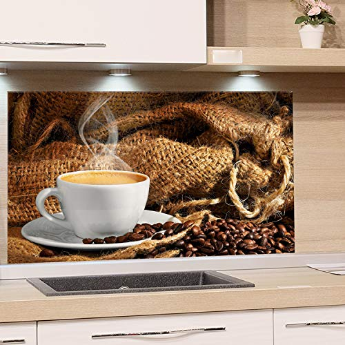 GRAZDesign Kaffee Küchenrückwand Spritzschutz Küche Glas | Kaffee Tasse braun | für Herd und Spüle, Rückwand Küche, Glasplatte mit Motiv Küchenbilder ESG-Glas, 80x50cm