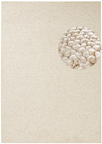 BT Carpet Wolly Teppich – Wohnzimmerteppich Flachgewebe Kurzflor Woll-Optik Wolle Skandi-Look Esszimmer, Wohnzimmer, Kinderzimmer, Schlafzimmer – Creme, 100x140cm