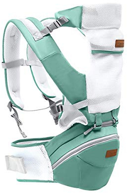 SONARIN 3 in 1 Multifunktions Hipseat Baby Carrier,Babytrage,Ergonomisch,100% Baumwolle, Breathable Mesh Backing,Easy Mom(Grün)