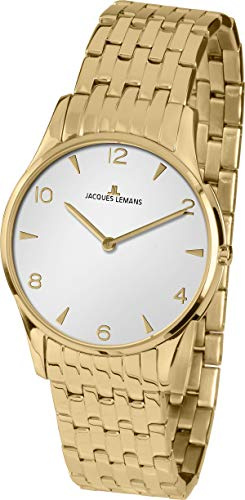 JACQUES LEMANS Damenuhr London Metallband massiv Edelstahl ip-Gold 1-1853ZD
