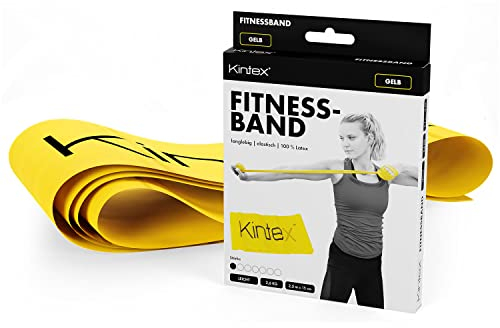 Kintex Fitnessband, 2,5 m x 15 cm, Gymnastikband in 7 Stärken, 100% Latex, transportables Trainingsband (Gelb)