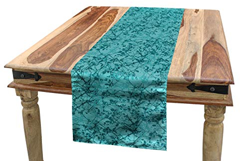 ABAKUHAUS Teal Tischläufer, Ink-Zeichnungs-Art-Baum, Esszimmer Küche Rechteckiger Dekorativer Tischläufer, 40 x 180 cm, Teal