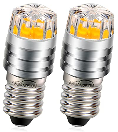 Ruiandsion 2pcs 2W COB 6V E10 LED de mise à niveau de remplacement de l'ampoule pour lampes de poche torche phare Lampe frontale, 2700K jaune