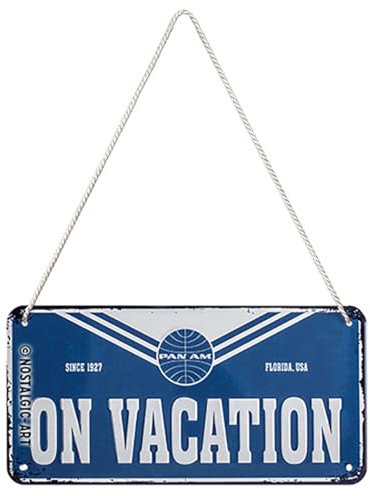 Nostalgic-Art Retro Hängeschild, 10 x 20 cm, Pan Am – On Vacation – Geschenk-Idee für Reiselustige, Original Lizenzprodukt (OLP), aus Metall, Vintage Design, Blechschilder Sprüche