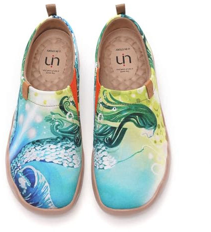 UIN Mermaid Damen Painted Slip On Schuhe Lässiger Meerjungfrau Fashional Sneaker Reiseschuhe Segelschuhe Canvas Grün（40）