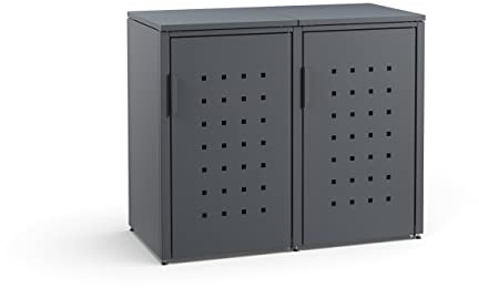 MEISTERBOX – 2er Mülltonnenbox Mülltonnenverkleidung mit Flachdach - 120L - Korpus, Dach & Pfosten Anthrazit