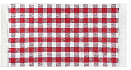 Küchenläufer Rot Kariert 50 x 100 cm aus 100% Baumwolle • Küchenläufer waschbar und robust • Teppich für Küche, Flur, Wohnzimmer - Indoor und Outdoor