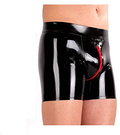 MFMYEE Männer Schwarzer Reißverschluss Handmade gespleißt Latex Fetisch Exotische männliche Unterwäsche Slips Shorts