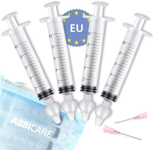 Mouche bébé seringue nasale 10ml ABBICARE™ sans BPA-CE | Kit 4 seringues avec embouts silicone + 2 pointes de remplissage et guide conseil | Soin nasal puericulture serum physiologique hygiène du nez