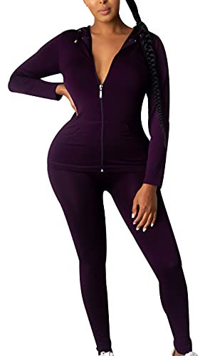OADOBKICE Tuta Donna Elegante Pantaloni Tuta Donna Tuta Intera Donna Tuta Sportiva Donna Tuta Donna In Alto Basso Tuta Taglie Forti Donna Set Abbigliamento Sportivo Donna Nero Tuta Viola XL