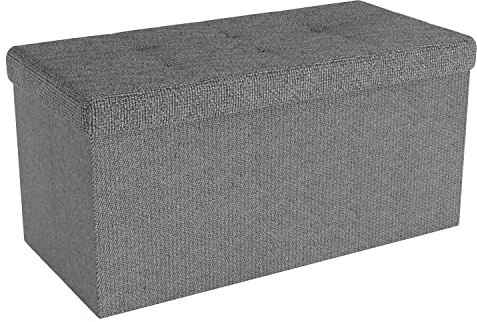 INTIRILIFE Faltbare Sitzbank 76x38x38 cm in FELS GRAU - Sitzwürfel mit Deckel und Stauraum aus Stoff mit Mulden - Sitzcube Fußablage klappbare Aufbewahrungsbox Truhe Sitzhocker