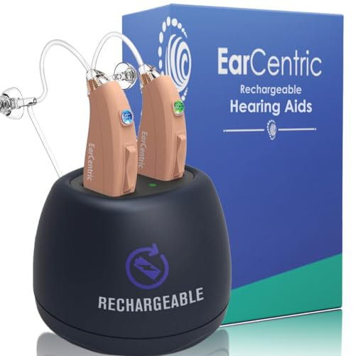 Apparecchi acustici ricaricabili EarCentric EasyCharge (coppia) per anziani, apparecchi acustici retroauricolari BTE PSAP digitali, dispositivi di amplificazione del suono personale con