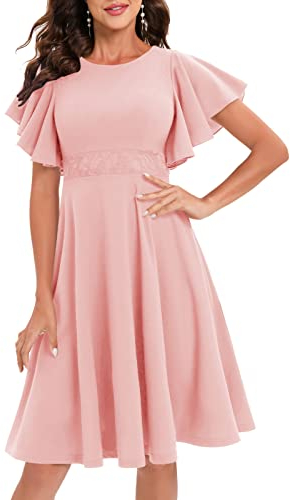 Gardenwed Abendkleider elegant für Hochzeit Rosa Spitzen Cocktailkleid Sommerkleid Prinzessin Schwingen Tanzkleid für Abschlussball Partei Blush 3XL
