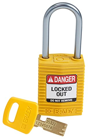 Brady (CPT-YLW-38AL-KD) SafeKey Nylon Lockout-Vorhängeschloss - kompakt Mit Aluminium Bügel 38.00 mm Gelb KD - Verschiedenschließende Schlösser 1 Stück