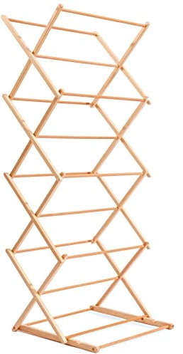 Tendedero Plegable de Madera Natural para Interior, Portátil y Ajustable con 2 alturas regulables - Vertical Altura máxima de 130cm o 90cm - Ideal Tendedero para Ropa y Lavandería, No Requiere Montaje