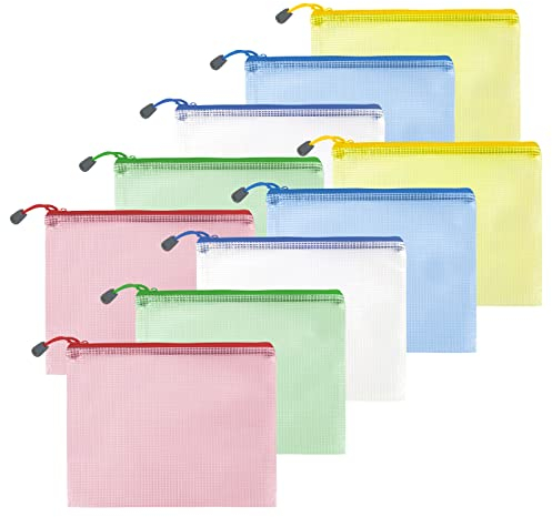 CIOUYAOS 10 PCS A5 Dokumententasche, Zipper Beutel Wasserdichte Aktentaschen mit Reißverschluss, PVC Kunststoff Dokumentenordner und Geldaufbewahrungstaschen für Schule, Bürobedarf, Zuhause