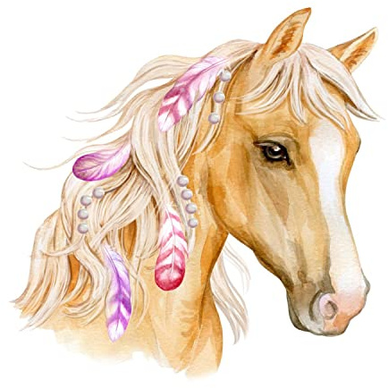 nikima Schönes für Kinder 236 Wandtattoo Pferd Kopf mit Federn Kinderzimmer Sticker Aufkleber Größe 750 x 980 mm - in 5 Größen - Kinderzimmer Sticker Wandaufkleber Wandsticker Wanddeko Wandbild