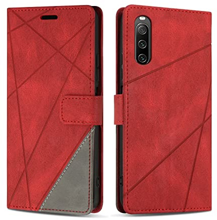SONWO Hülle für Sony Xperia 10 IV, Premium PU Leder Handyhülle Flip Case Wallet Lederhülle Silikon Schutzhülle Klapphülle für Sony Xperia 10 IV, Rot
