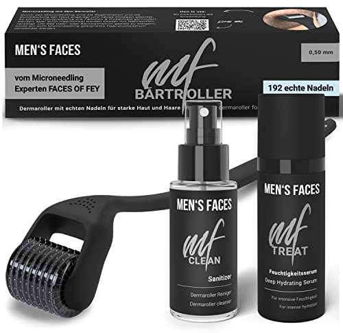 Microneedling Set für Männer inkl. Dermaroller 0,5mm - pflegendem Feuchtigkeitsserum mit Hyaluron & Sanitizer - MEN’S FACES