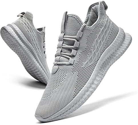 FUJEAK Men's Slip On Trainers – Lightweight Breathable Light Grey UK 5.5