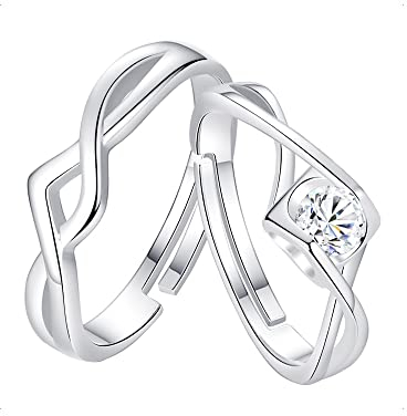 KONFEN 2 Stück Silber Ring Verstellbar Damen Herren, Partnerringe Matching Rings mit Zirkonia, Couple Ring Paar Ringe Set Zehenring Zeigefinger Verstellbare Ringe Offen Fußringe Damen Männer