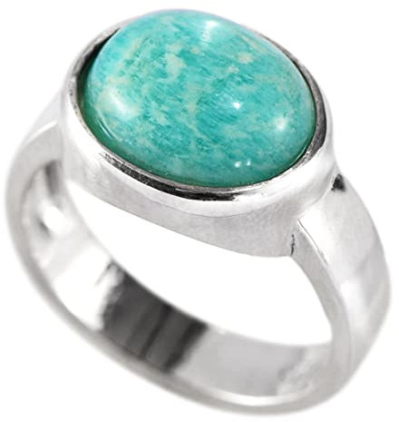 KnSam Ringe Sterling 925er Silber, Simple Form Ring Damen Silber, Band Ring mit Stein Grün Oval Form, Gr.57 (18.1), Echtsilber