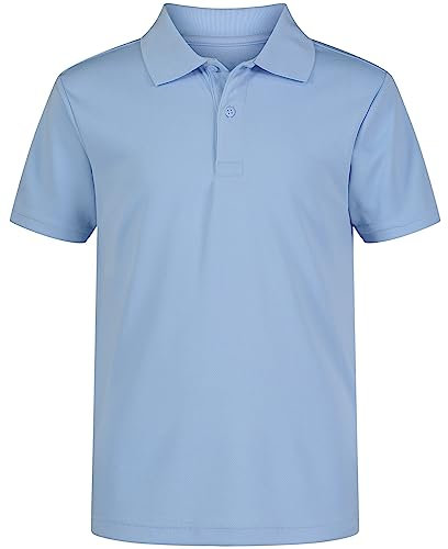IZOD Boys' School Uniform Short Sleeve Polo Shirt, Button Closure, Moisture Wicking Performance Material, Light Blue