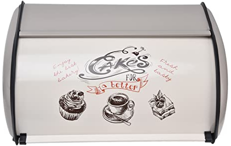Buachois Contenitore per Pane,Porta Pane con Coperchio,Scatola per Pane in Ferro, Contenitore per Pane in Metallo, Contenitore per Pane,Stile Retrò Moderno in Tinta Unita,34,5x23x14,5 cm