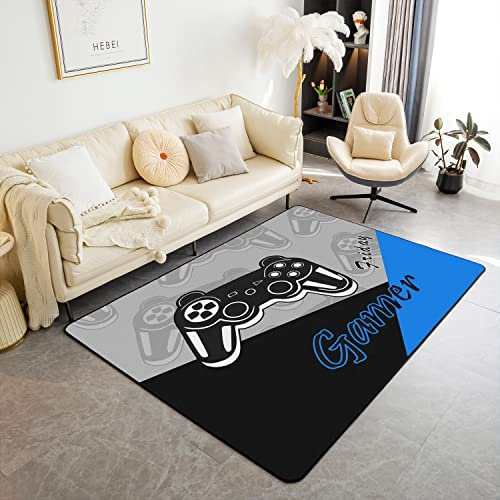 Loussiesd Gamer Area Rug Gaming Rugs For Living Room Bedroom Game Room Decor Gamepad Blue and Black Accent Rug 150 * 200cm