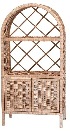 e-wicker24 Alles aus Weide Regal aus Weide Aufbewahrungsschrank Korbgeflecht Wohnzimmer-Dekor 50x25 H105cm (Naturholz, mit Tür)
