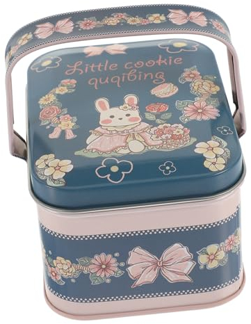 GOOHOCHY Caja De Hojalata Para Galletas y Dulces Con Asa Contenedor De Almacenamiento Pequeño Para Fiestas y Caja De De Festival De Diseño Floral