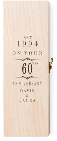 ukgiftstoreonline Personalised Wooden Wine or Champagne Box Anniversary Celebration 1st, 5th, 10th, 25th, 30th, 40th, 50th 60th