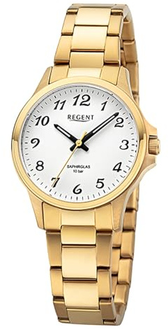 REGENT Damenuhr Stahl IPG vergoldet ⌀32mm Saphirglas Druckfaltschließe F-1461